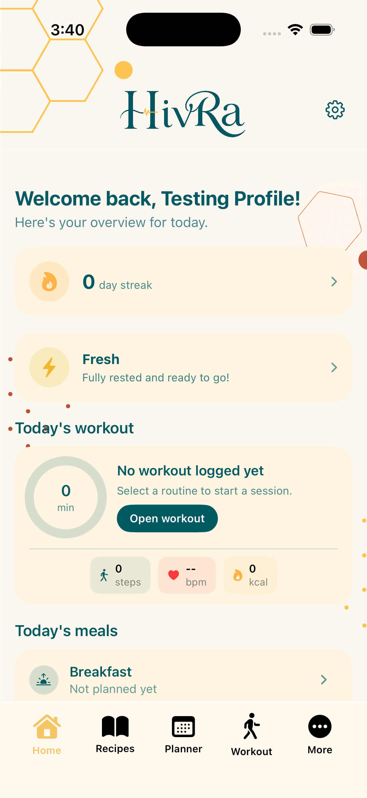 HivRa dashboard screen